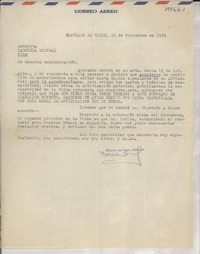 [Carta] 1939 nov. 21, Santiago de Chile [a] Señorita Gabriela Mistral, Niza