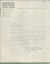 [Carta] 1943 ene. 19, Santiago, Chile [a] Gabriela Mistral, Petrópolis, Brasil