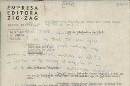 [Carta] 1945 dic. 18, [Santiago, Chile] [a] Señora Gabriela Mistral, Legacón de Chile