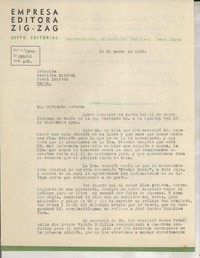 [Carta] 1946 mar. 26, [Santiago, Chile] [a] Señorita Gabriela Mistral, Hotel Bristol, Paris