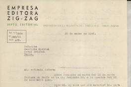 [Carta] 1946 mar. 26, [Santiago, Chile] [a] Señorita Gabriela Mistral, Hotel Bristol, Paris