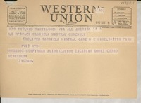 [Telegrama] 1946 mayo 6, [Santiago, Chile] [a] Gabriela Mistral, Consulado de Chile, New York, EE.UU.