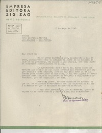 [Carta] 1946 mayo 27, Santiago, Chile [a] Gabriela Mistral, Los Angeles, California, [EE.UU.]