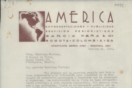 [Carta] 1944 oct. 31, Bogotá, Colombia [a] Gabriela Mistral, Petrópolis, Brasil