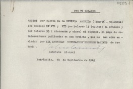 [Carta] 1945 sept. 24, Petrópolis, [Brasi] [a la] [Revista América], Bogotá, Colombia