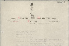 [Carta] 1943 feb. 12, México, D. F., México [a] Gabriela Mistral, Consulado de Chile, Petrópolis, Brasil