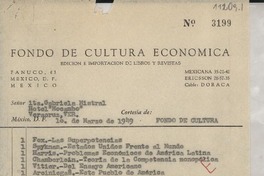 [Factura] 1949 mar. 1, México, D. F., México [a] Gabriela Mistral, Hotel Mocambo, Veracruz, [México]