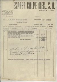 [Factura] 1950 nov. 17, México, D. F., [México] [a] Gabriela Mistral, Hotel México, Jalapa, Veracruz, [México]
