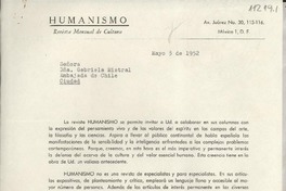 [Carta] 1952 mayo 3, México, D. F., México [a] Gabriela Mistral, Embajada de Chile, [México?]