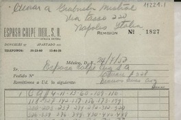 [Factura] 1952 jul. 24, México, D. F., [México] [a] Gabriela Mistral, Nápoles, Italia