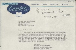 [Carta] 1955 nov. 3, México, D. F., México [a] Gabriela Mistral, Roslyn Harbor, Long Island, New York, [EE.UU.]
