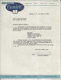 [Carta] 1956 ene. 9, México, D. F., México [a] Gabriela Mistral, Long Island, New York, [EE.UU.]