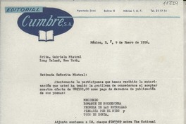 [Carta] 1956 ene. 9, México, D. F., México [a] Gabriela Mistral, Long Island, New York, [EE.UU.]
