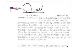 [Tarjeta], 1978 dic. [a bordo de la Fragata "Bettina"] <a> María Luisa Bombal