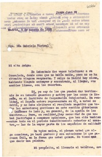 [Carta] 1933 ago. 9, Madrid [a] Gabriela Mistral