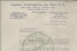 [Carta] 1948 mayo 10, Lima, Perú [a] Gabriela Mistral, Santa Bárbara, California, [EE.UU.]