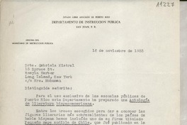 [Carta] 1953 nov. 16, San Juan, Puerto Rico [a] Gabriela Mistral, Rosyln [i.e. Roslyn] Harbor, Long Island, New York, [EE.UU.]