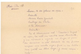[Carta], 1962 feb. 2 Sucre, Bolivia <a> María Luisa Bombal, Santiago, Chile