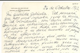 [Carta] 1942 oct. 26, Santiago, [Chile] [a] Gabriela [Mistral]