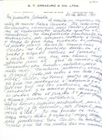 [Carta] 1944 abr. 20, Santiago de Chile [a] Gabriela [Mistral], [Brasil]