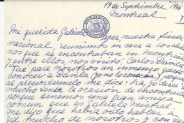 [Carta] 1944 sept. 19, Montreal, [Canadá] [a] Gabriela [Mistral], [Petrópolis], [Brasil]