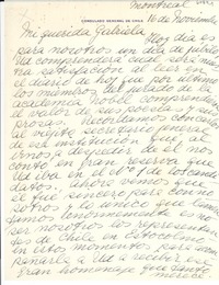 [Carta] [1945?] nov. 16, Montreal, [Canadá] [a] Gabriela [Mistral]