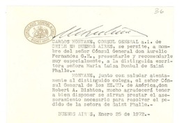 [Tarjeta], 1972 ene. 25 Buenos Aires, Argentina <a> Robert A. Bishton