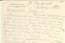 [Carta] 1946 ago. 7, Santiago [a] Gabriela Mistral