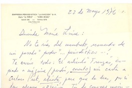 [Carta], 1976 may. 22 Valparaíso, Chile <a> María Luisa Bombal
