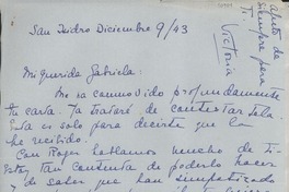 [Carta] 1943 dic. 9, San Isidro, [Argentina] [a] Gabriela Mistral