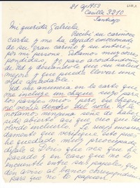 [Carta] 1953 ago. 21, Santiago, [Chile] [a] Gabriela [Mistral]
