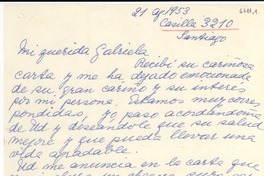 [Carta] 1953 ago. 21, Santiago, [Chile] [a] Gabriela [Mistral]