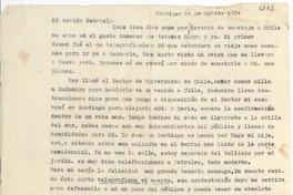 [Carta] 1954 ago. 14, Santiago, [Chile] [a] Gabriela [Mistral]