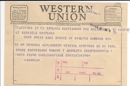 [Telegrama] 1954 ago. 15, Santiago, [Chile] [a] Gabriela Mistral y Doris Dana, Spruce St Roslyne Harbour [i.e. Roslyn Harbor], N.Y., [EE.UU.]