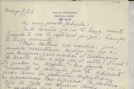 [Carta] 1953 mar. 9, [Mar del Plata, Argentina] [a] Gabriela Mistral