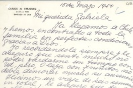 [Carta] 1950 mayo 15, [Santiago] [a] Gabriela Mistral