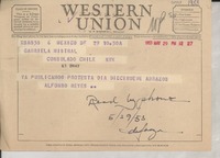 [Telegrama] 1953 mayo 29, México D. F. [a] Gabriela Mistral, Nueva York