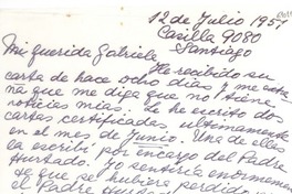 [Carta] 1951 jul. 12, Santiago [a] Gabriela Mistral