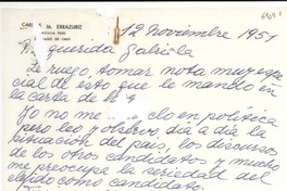 [Carta] 1951 nov. 12, [Santiago] [a] Gabriela Mistral