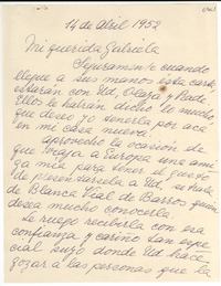 [Carta] 1952 abr. 14, [Santiago] [a] Gabriela Mistral