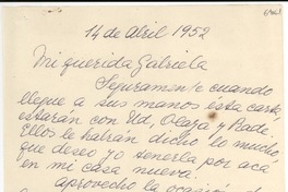 [Carta] 1952 abr. 14, [Santiago] [a] Gabriela Mistral