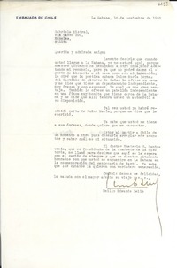 [Carta] 1952 nov. 9, La Habana, [Cuba] [a] Gabriela Mistral, Nápoles, [Italia]