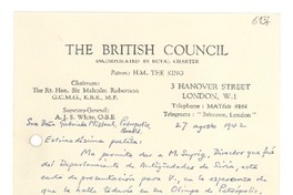 [Carta] 1942 ago. 27, [Londres] [a] Gabriela Mistral, Petrópolis, Brasil