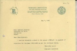 [Carta] 1943 May 7, New York [a] Gabriela Mistral, Petrópolis, Brasil
