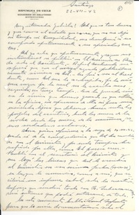 [Carta] 1942 jul. 22, Santiago [a] Gabriela Mistral