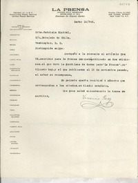 [Carta] 1946 mar. 16, [New York], [EE.UU.] [a] Gabriela Mistral, Washington D. C., [EE.UU.]