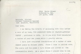 [Carta] 1946 Apr. 1, Berkeley, California, [EE.UU.] [a] Gabriela Mistral, Los Angeles, California, [EE.UU.]