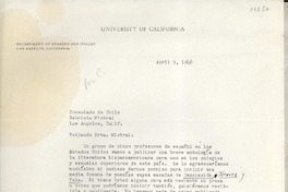 [Carta] 1946 Apr. 9, Los Angeles, California, [EE.UU.] [a] Gabriela Mistral, Los Angeles, Calif., [EE.UU.]