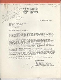 [Carta] 1946 mar. 11, New York [a] Gabriela Mistral, Nueva York