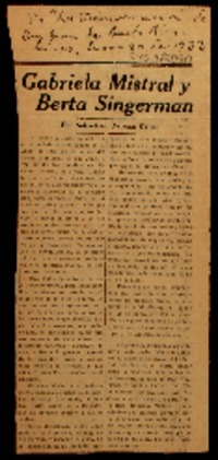 Gabriela Mistral y Berta Singerman